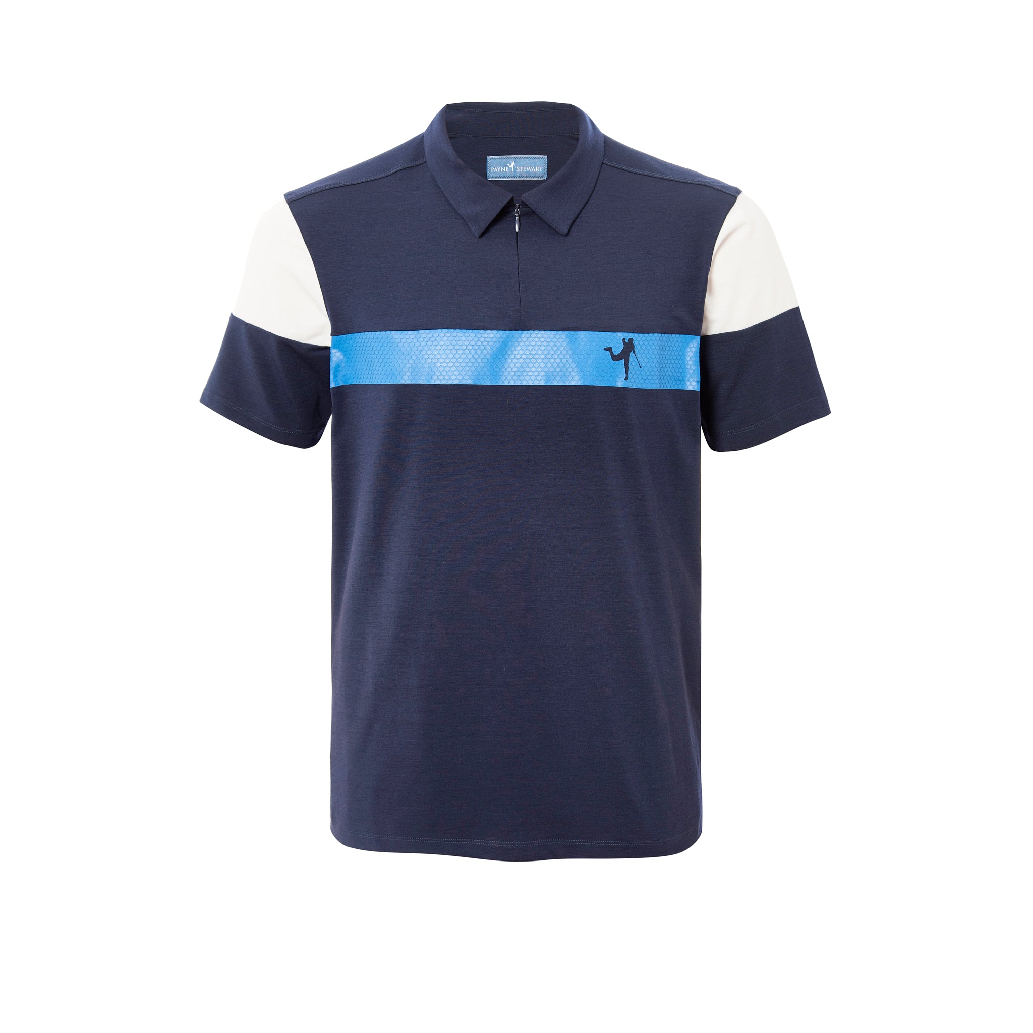 Color Block Golf Ball Stripe Zip Front Polo